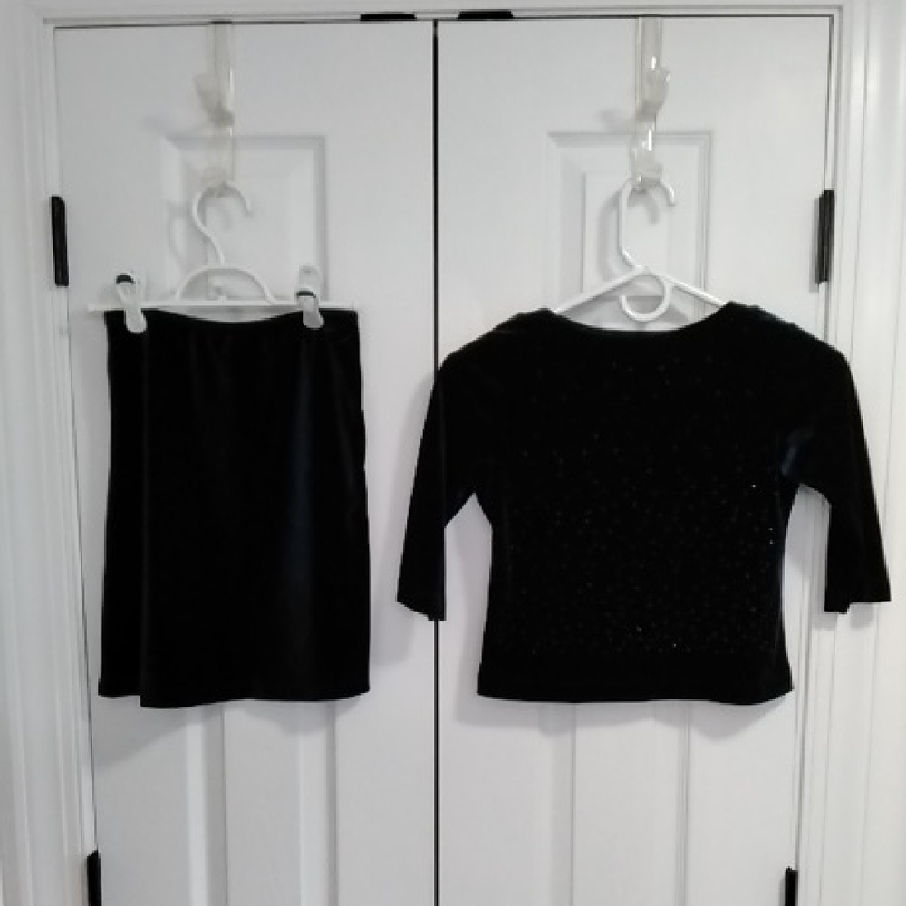 Elegant Royal Blue Velvet Top and Skirt Set with sparkles on front of top